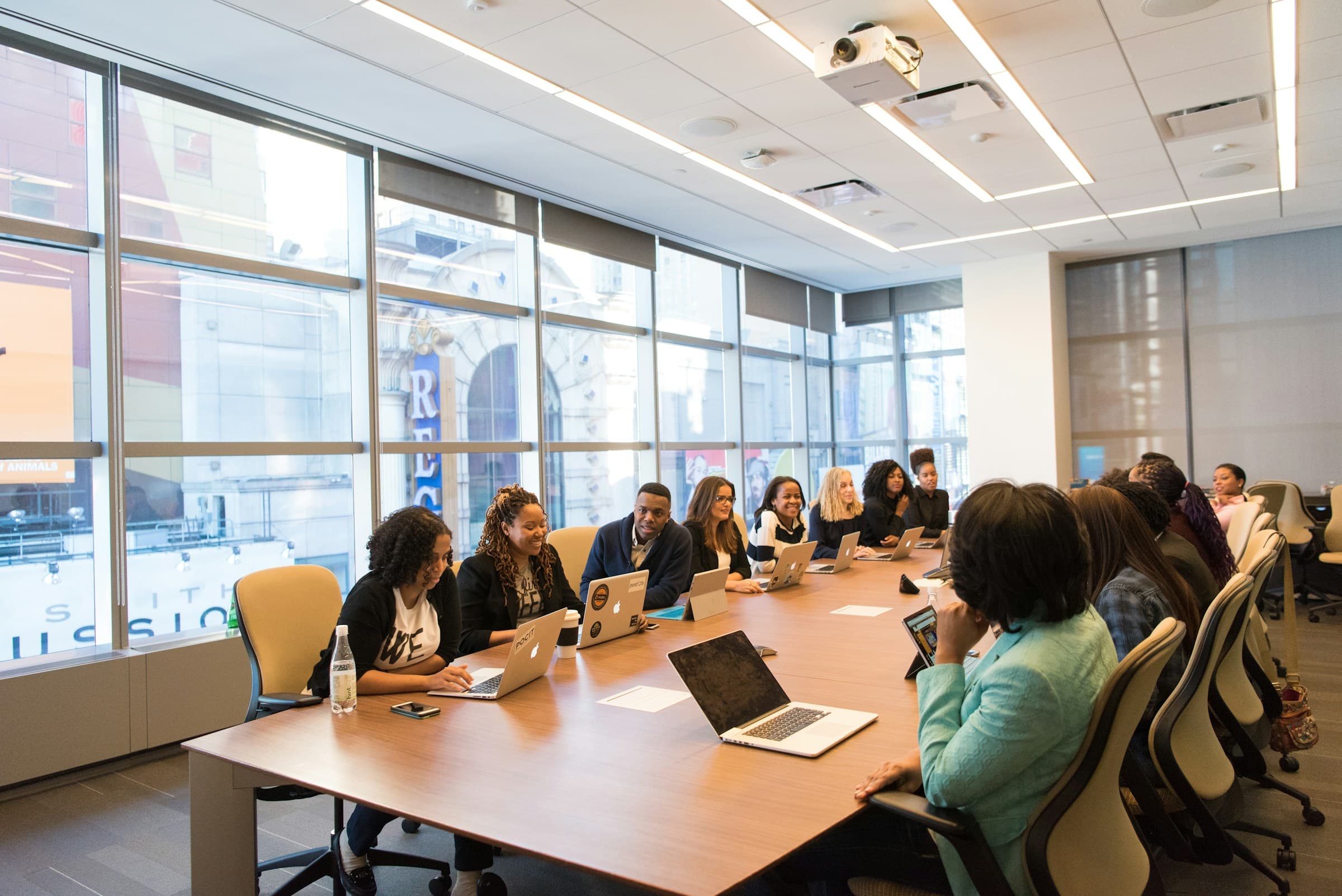Professionals participating in a workplace AI training session